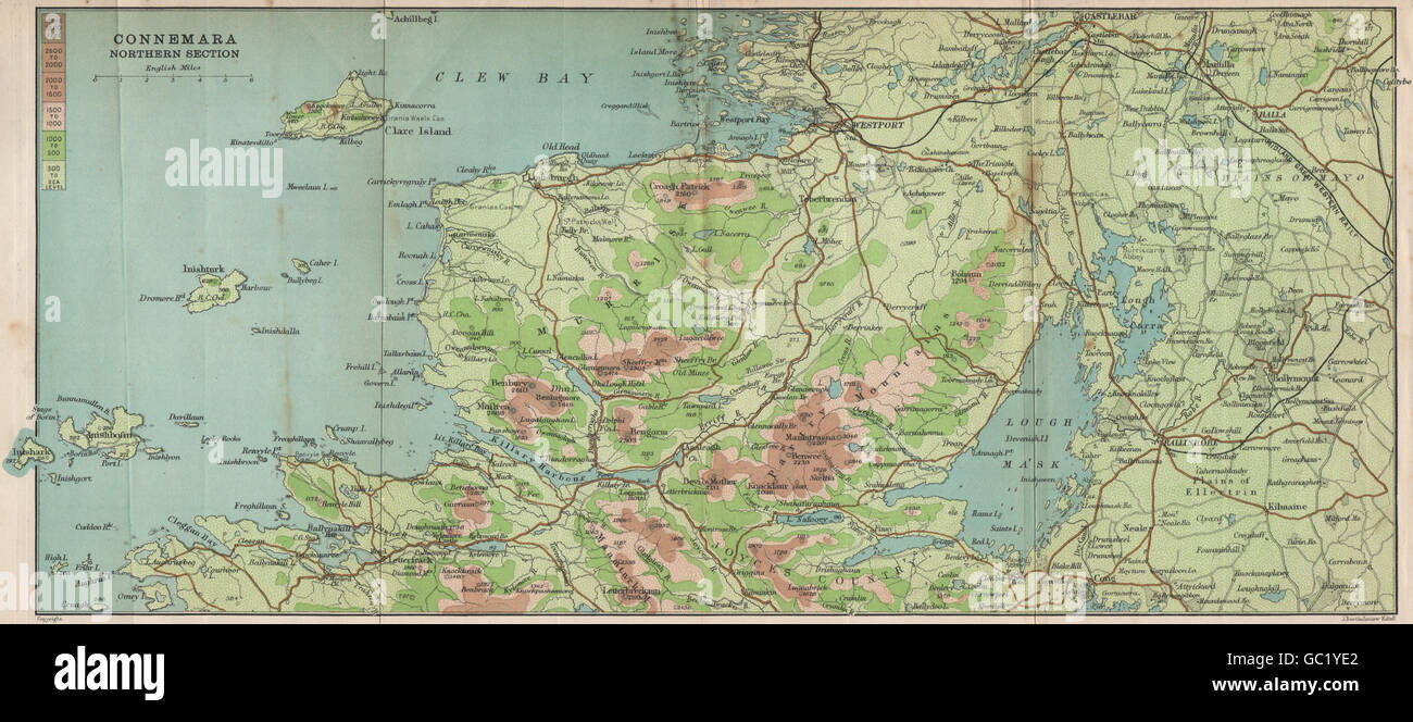 CONNEMARA-NORD. Lough Mask Westport Castlebar Louisburgh Ballinrobe, 1901-Karte Stockfoto