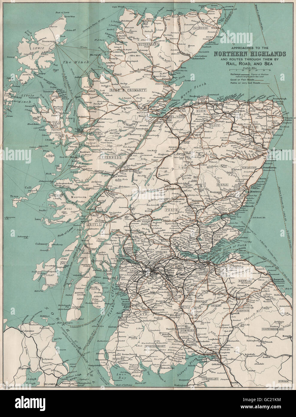 Highlands Schottland Schiene Strasse Und Meer Strecken Bartholomaus 1911 Antike Landkarte Stockfotografie Alamy