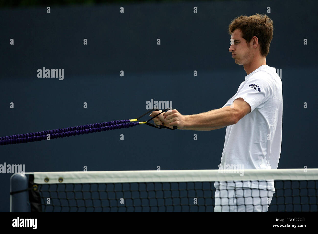 Tennis - 2009 US Open - Tag 1 - Flushing Meadows. Andy Murray aus Großbritannien während einer Trainingseinheit in Flushing Meadows, New York. Stockfoto