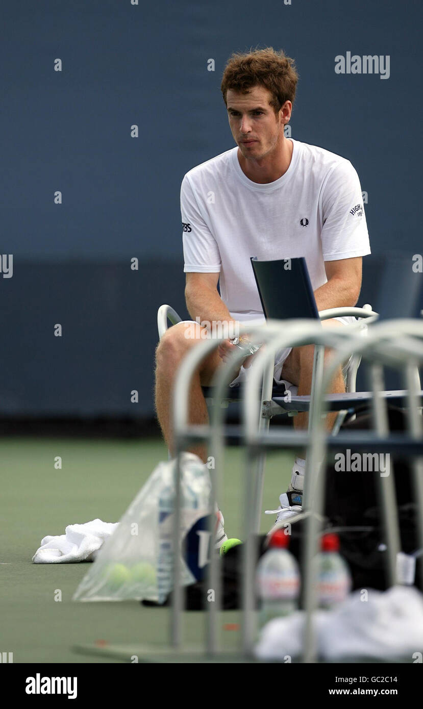 Andy Murray aus Großbritannien während einer Trainingseinheit in Flushing Meadows, New York. Stockfoto