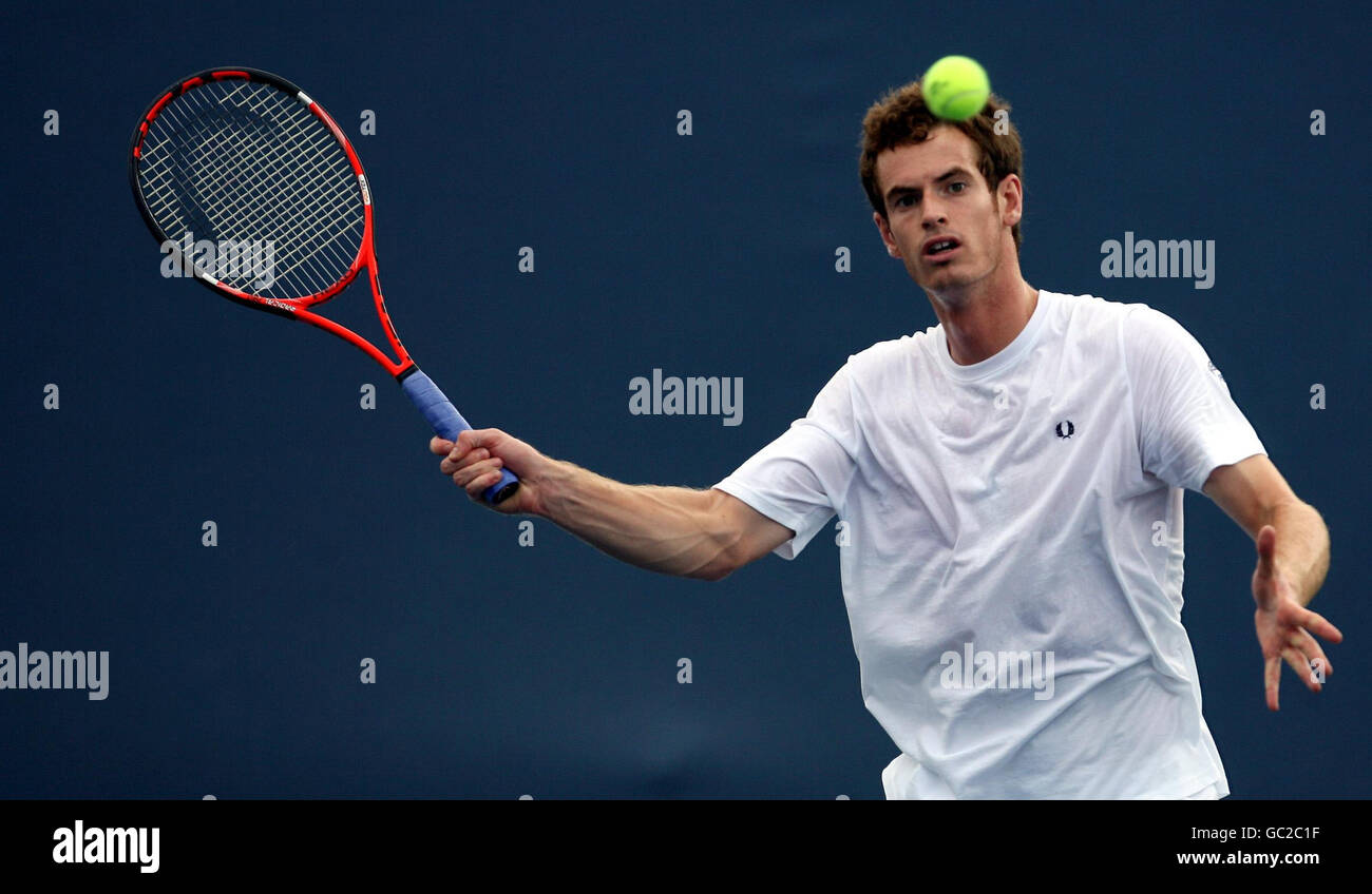 Andy Murray aus Großbritannien während einer Trainingseinheit in Flushing Meadows, New York. Stockfoto