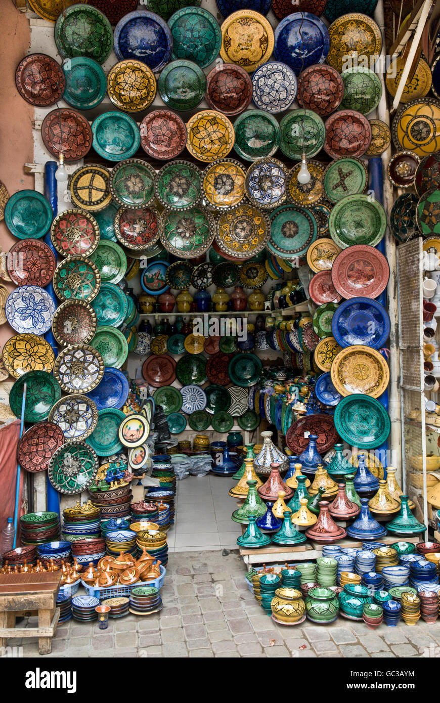 Keramik Shop, Marrakesch, Marokko, Afrika Stockfoto