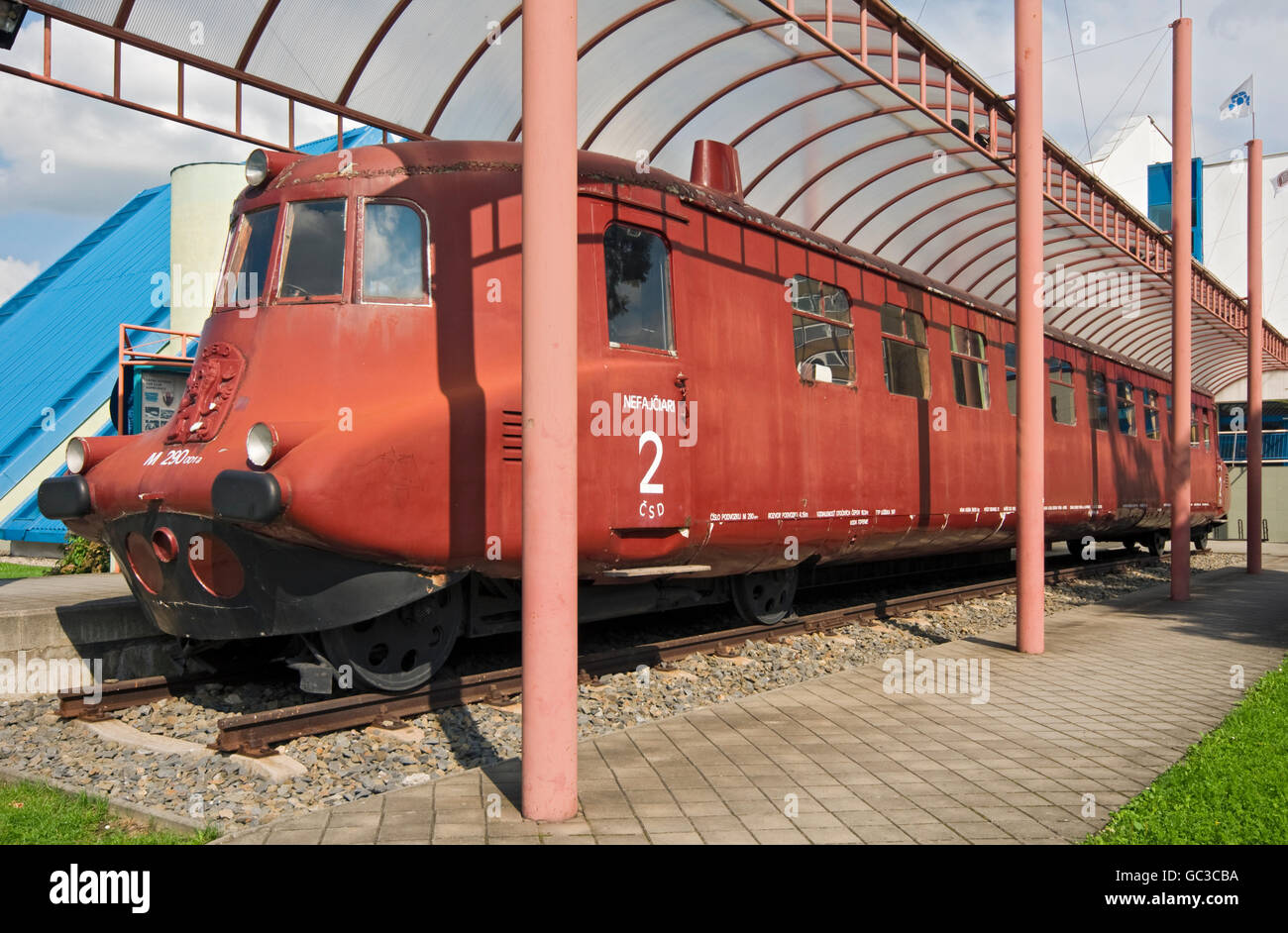 Bahn Triebwagen M 290,0, Tatra 68, aka Slovenska Strela, hergestellt im Jahre 1936 für die Tschechoslowakischen Staatsbahnen auf dem Display an Stockfoto