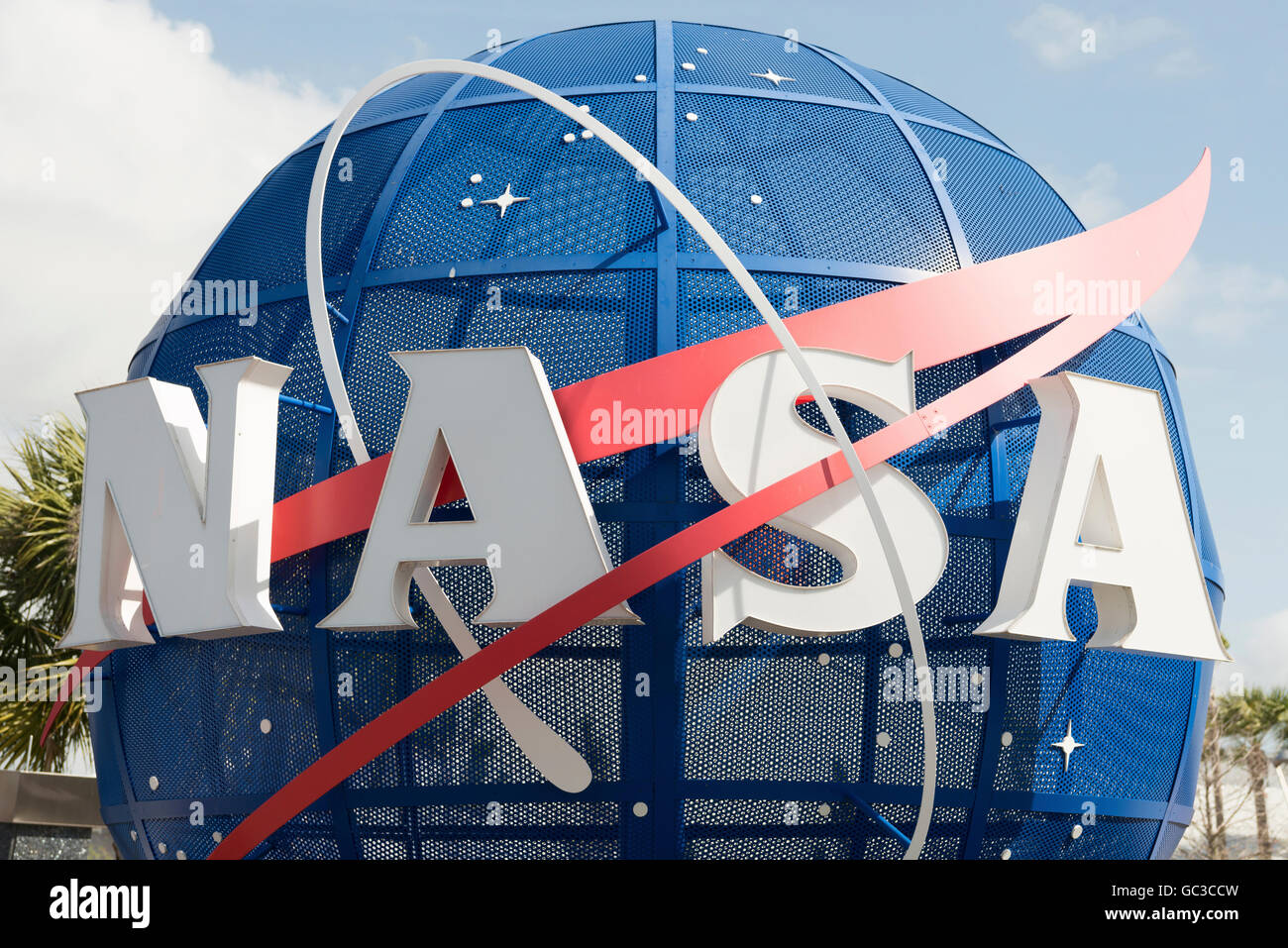 Eingang, Kennedy Space Center, NASA-Raumstation, Cape Canaveral, Florida, USA Stockfoto