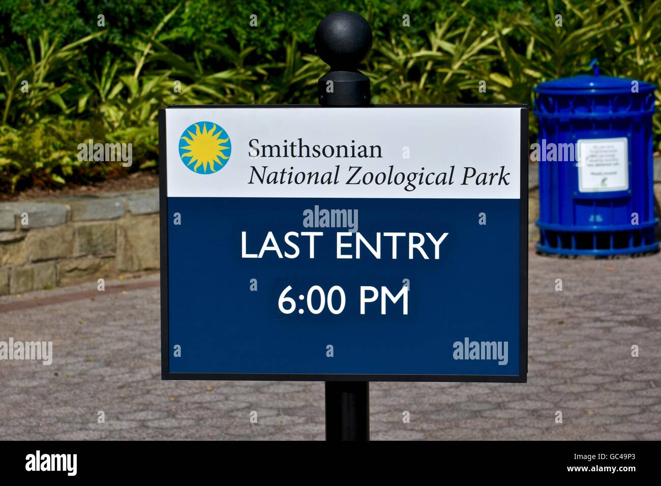 Smithsonian National Zoological Park letzte Eintrag unterzeichnen in Washington DC. Stockfoto