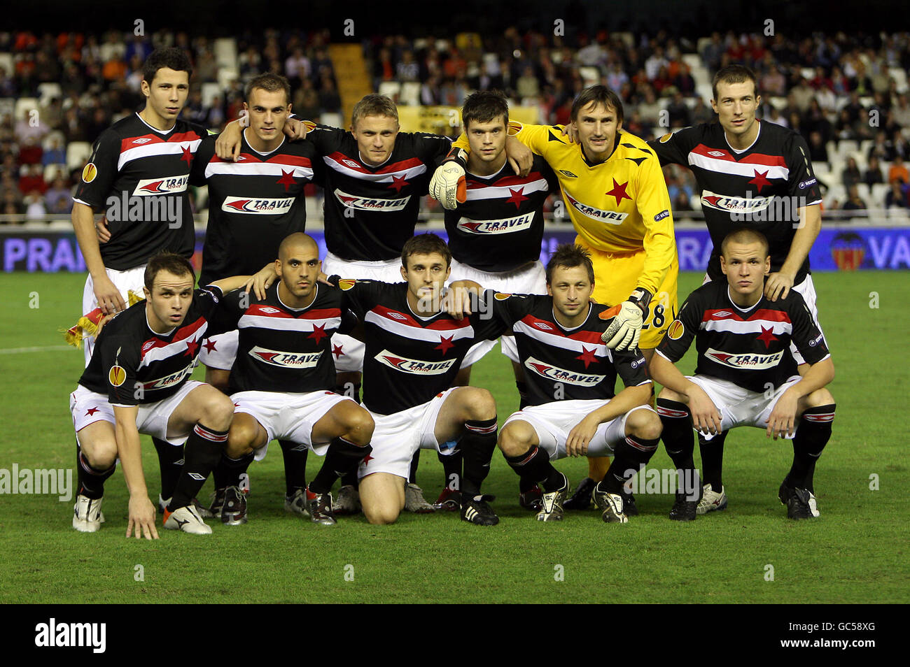 Fußball - UEFA Europa League - Gruppe B - Valencia / SK Slavia Prag - Mestalla Stadium. Slavia Prag Team-Gruppe Stockfoto