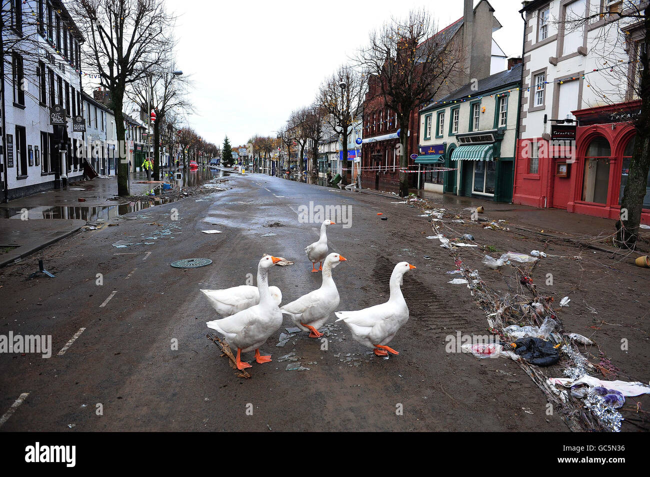 Cockermouth High Street in Cumbria, wo das Hochwasser nach