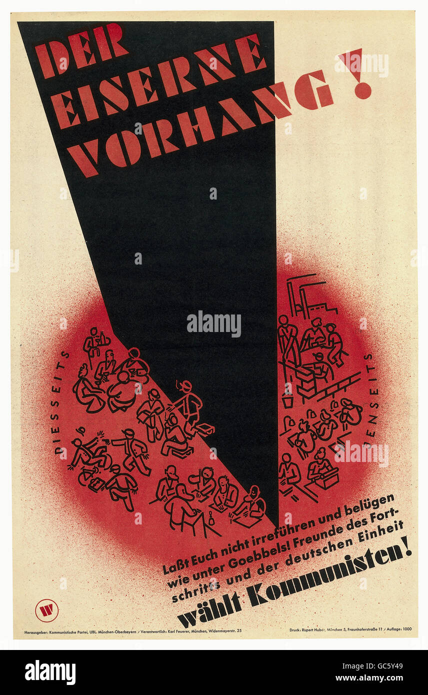 Geographie / Reisen, Deutschland, Politik, kommunistisches Plakat, 'der Eiserne Vorhang!', München, um 1950, Zusatz-Rechte-Clearences-nicht vorhanden Stockfoto