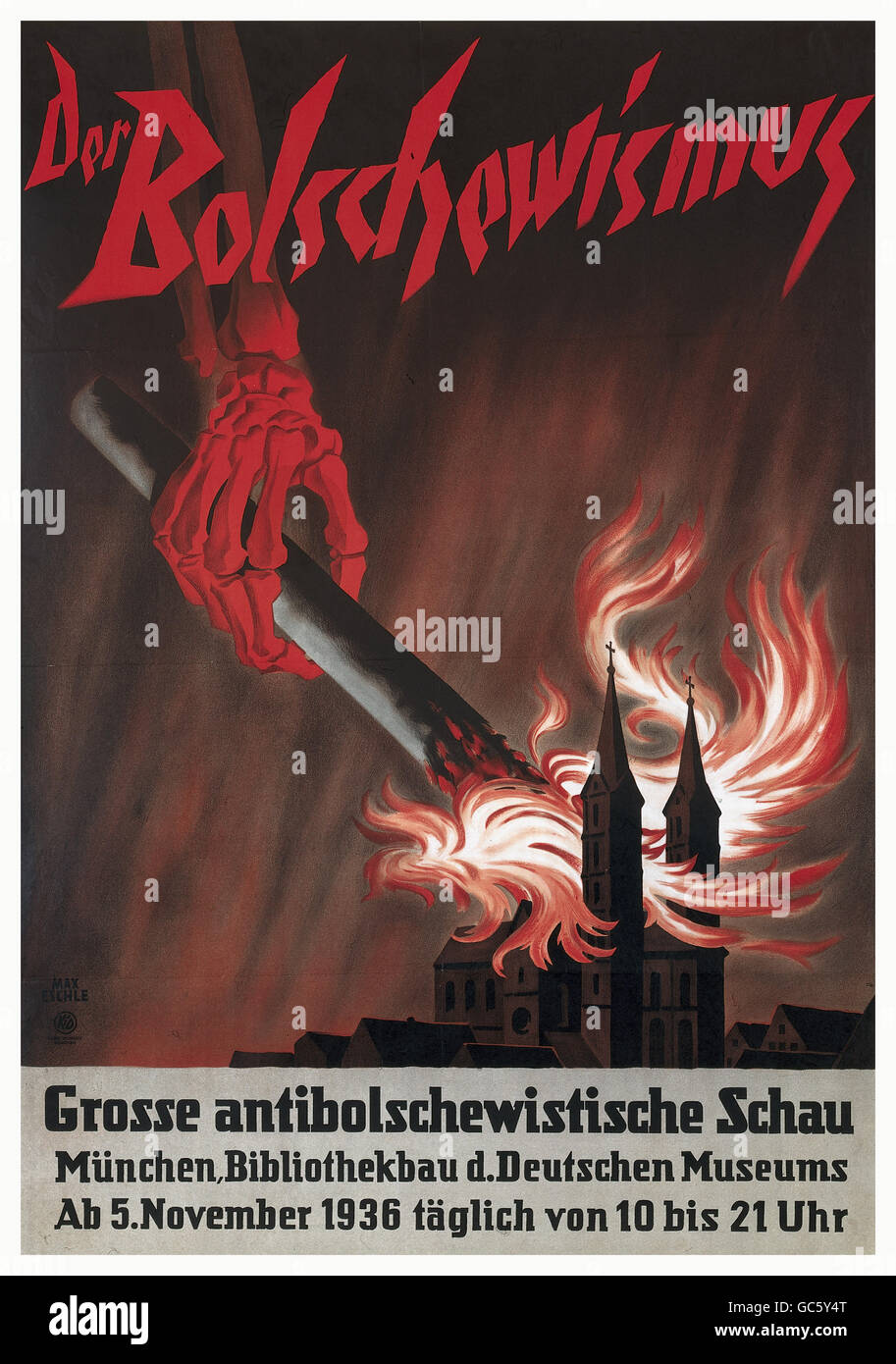 Nationalsozialismus / Nationalsozialismus, Propaganda, 'der Bolschewismus. Große antibolschewistische Schau', Bibliothek, Deutsches Museum, München seit 5.11.1936, Plakat, 1936, Zusatz-Rechteklärung-nicht vorhanden Stockfoto