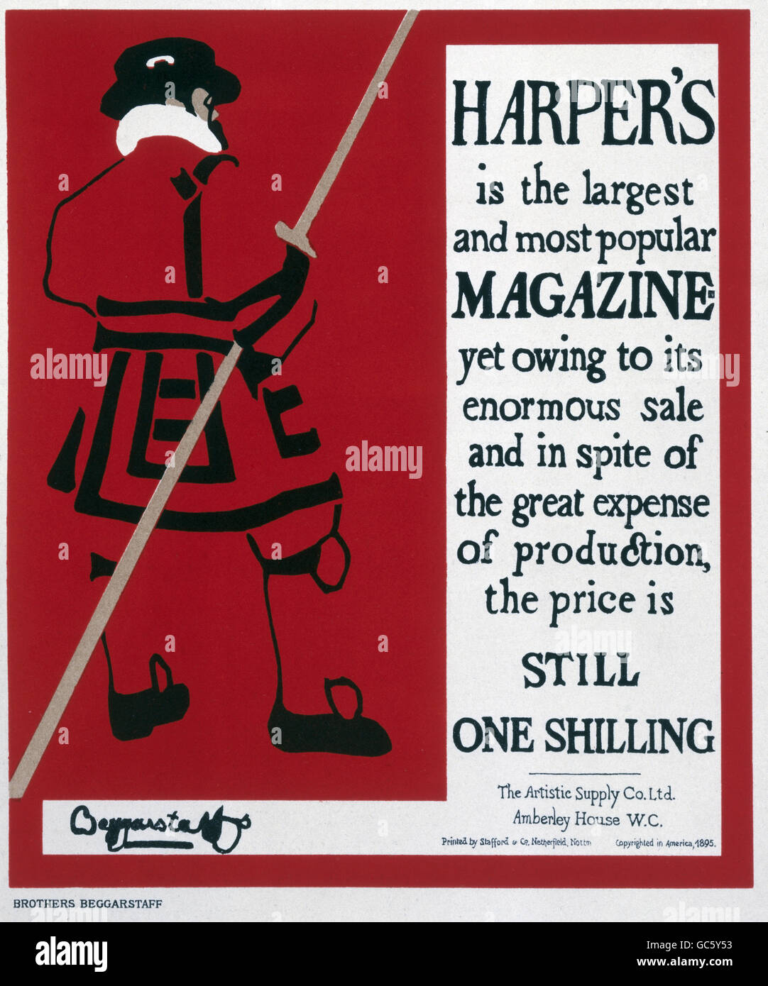 Presse / Medien, Zeitschriften, 'Harper's Magazine', Poster, Lithographie, von Brothers Beggarstaff, 1895, aus 'The Modern Poster', von Jean Louis Sponsoring, 1897, Zusatzrechte-Clearences-nicht vorhanden Stockfoto