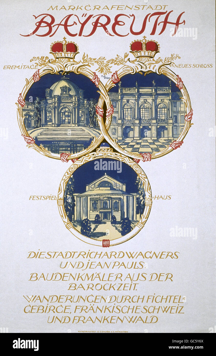 Werbeplakat für Bayreuth, Gestaltung: Julius Diez (1870 - 1957), Druck: Kunstanstalt Oscar Consee AG, München, Anfang 1900, Additional-Rights-Clearences-not available Stockfoto