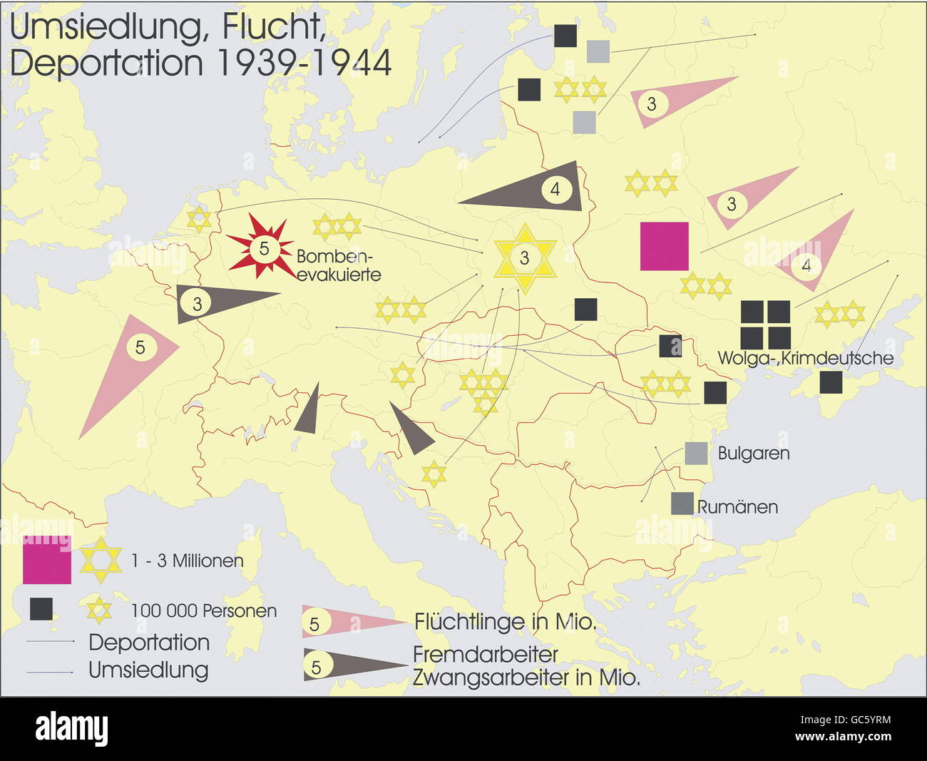 Kartographie, historische Landkarten, Neuzeit, Umsiedlung, Flucht und Deportation, 1939 - 1944, Zusatzrechte-Clearences-nicht vorhanden Stockfoto