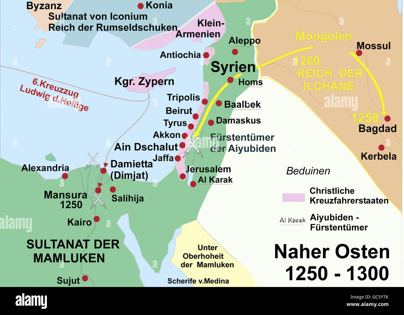 historische Landkarten, Kartographie, Mittelalter, (die) Naher Osten, Nahost, 1250-1300 