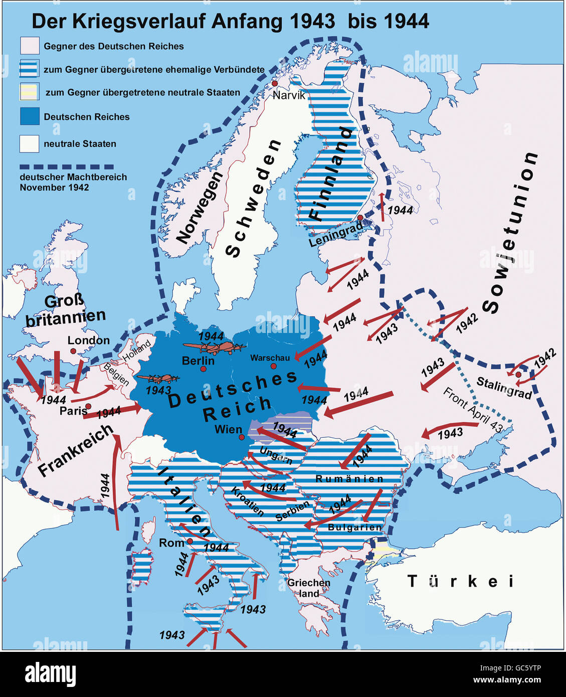 historische Landkarten, Kartographie, Neuzeit, zweiten Weltkrieg/WWII, die Kriegsjahre 1943-1944 