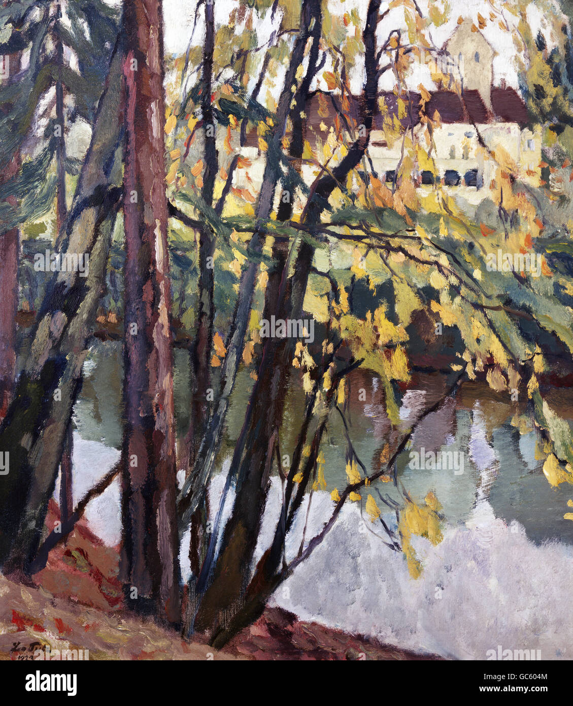 Bildende Kunst, Putz, Leo, (1869-1940), Malerei, Schloss Seefeld,  (Seefeld Schloss), Öl auf Leinwand, 84 x 74 cm, Schüller Galerie, München  Stockfotografie - Alamy