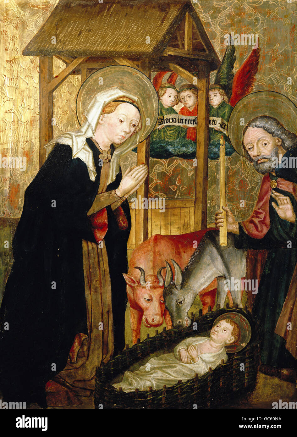 Maria und Josef anbetend das Christkind durch Lienhart von Brixen, ca. 1465 Stockfoto