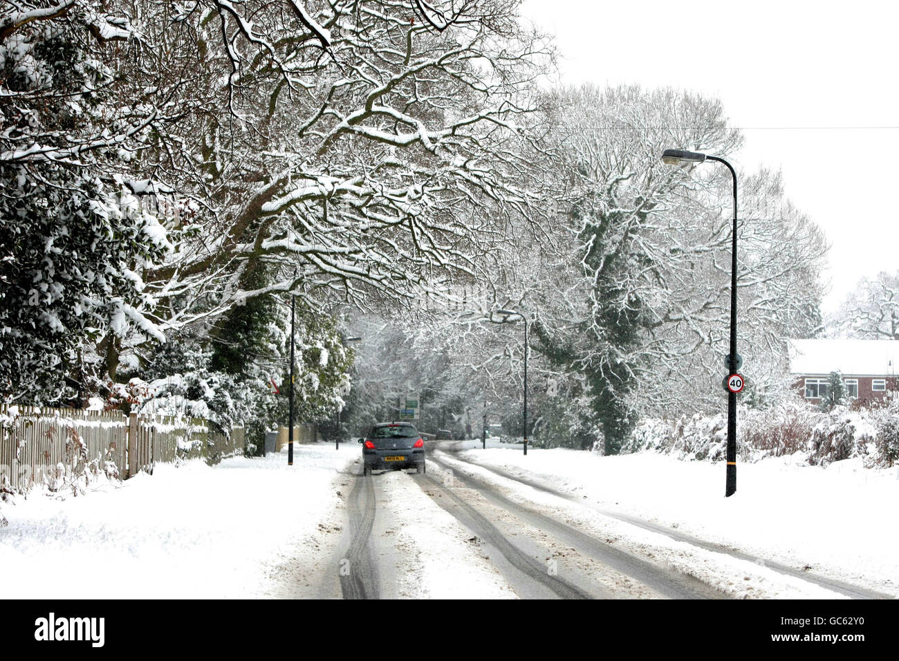 Winterwetter. Ein allgemeiner Blick auf den Schnee in der Region, als die arktischen Bedingungen die Schließung von Schulen, Straßen und Flughäfen forcierten. Stockfoto