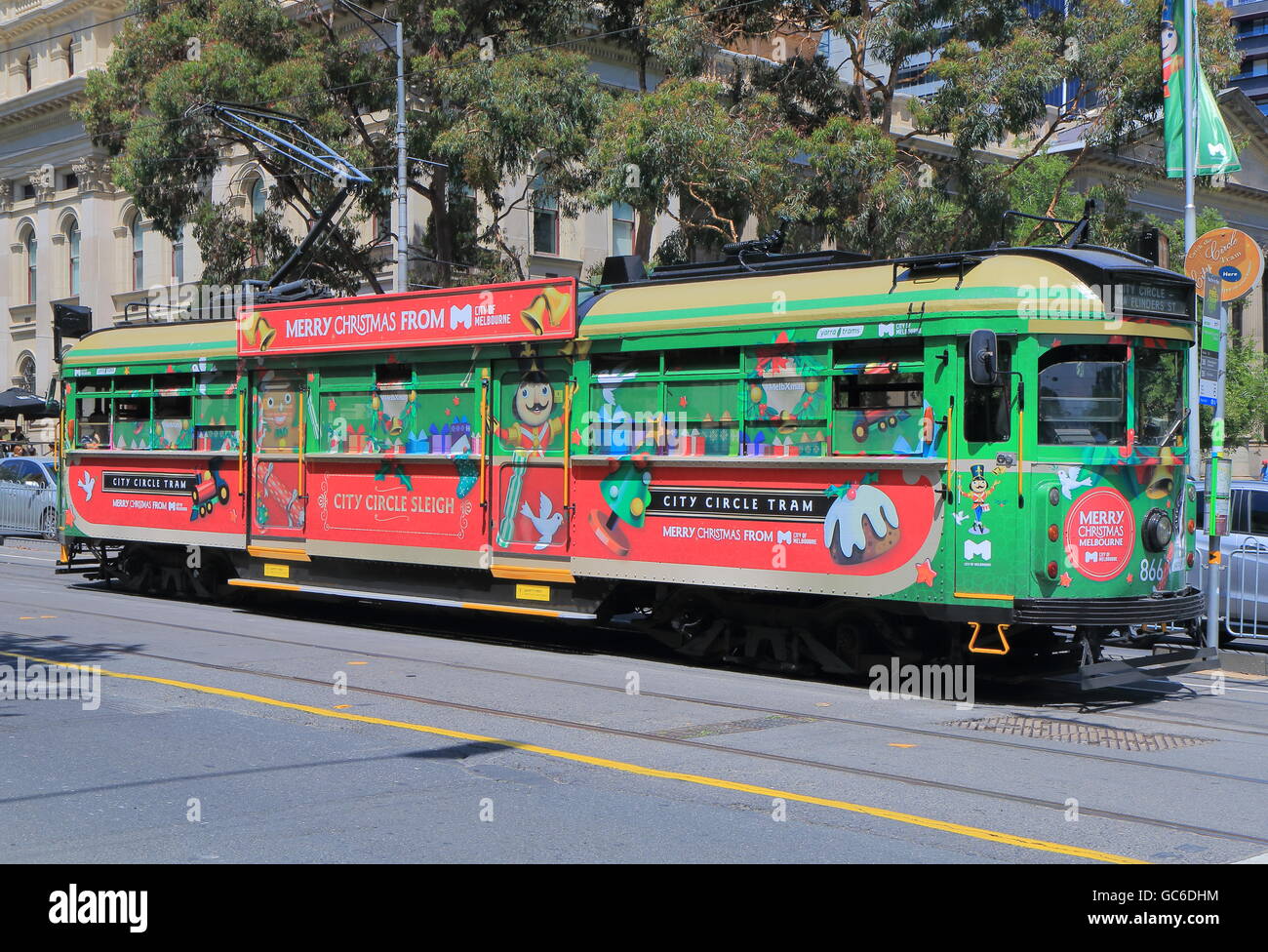 Weihnachtsmotiv Straßenbahn in Melbourne Australien Stockfoto