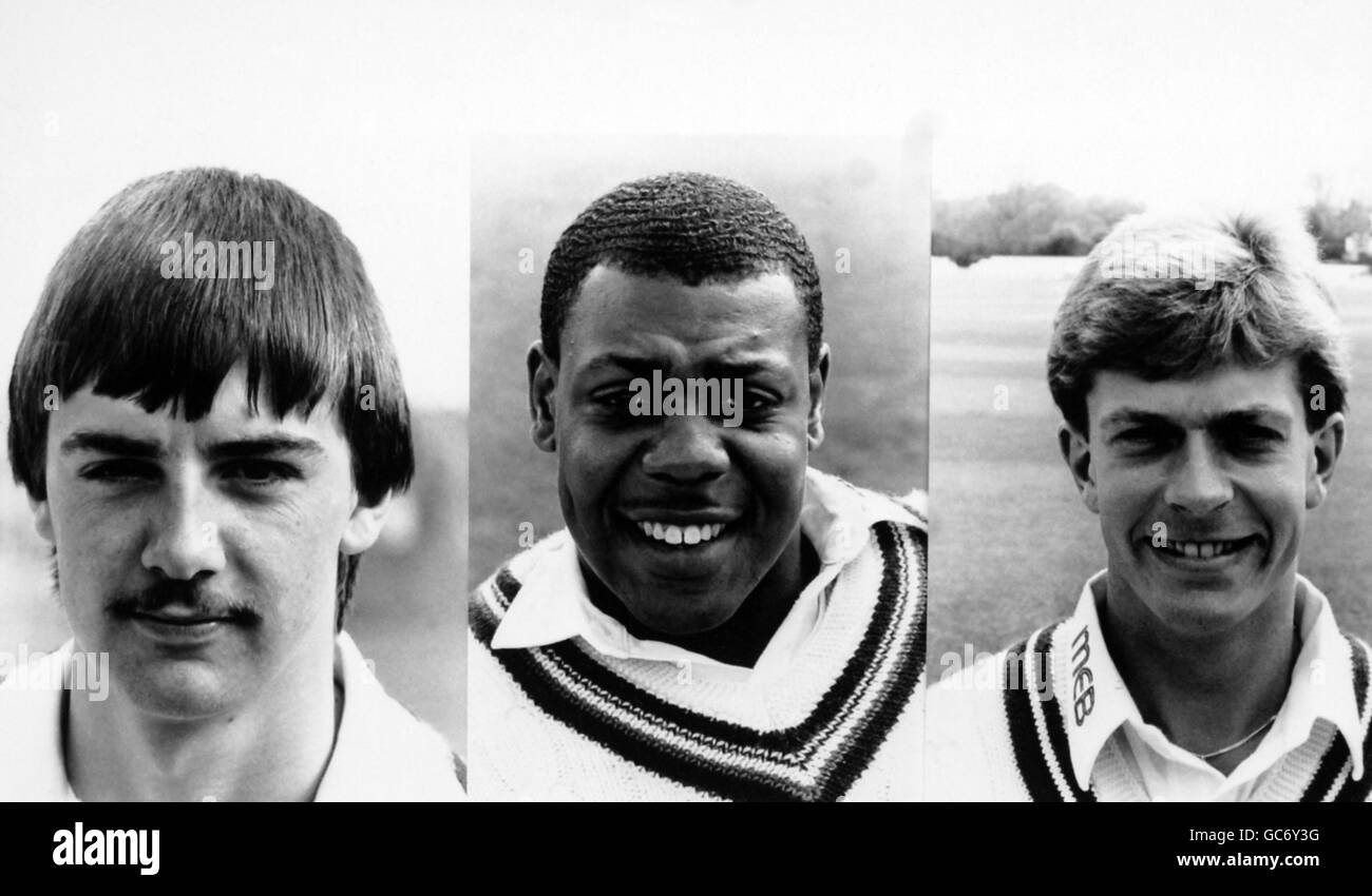 Cricket-Porträts. L-R: Jack Russell, David Lawrence und Phil Newport Stockfoto