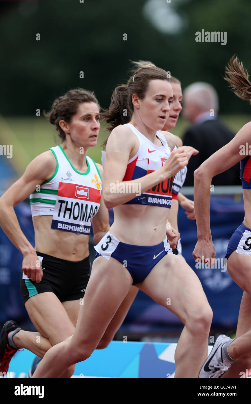 Charlene THOMAS & Laura MUIR, 1500 m Frauen - Finale, 2016 britischen Meisterschaften, Birmingham Alexander Stadion UK. Stockfoto