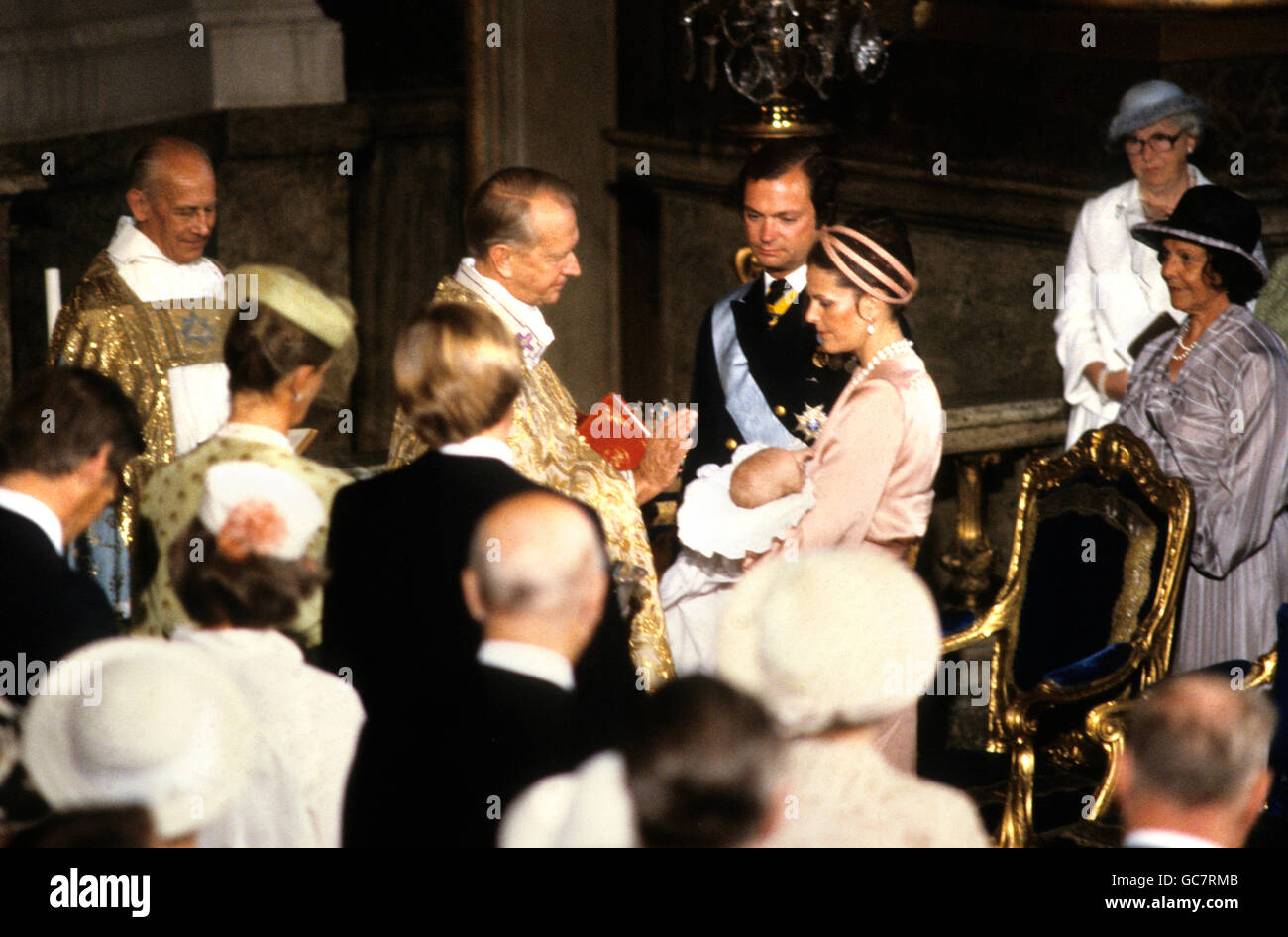 Das schwedische Königspaar taufen ihren Sohn Stockfoto