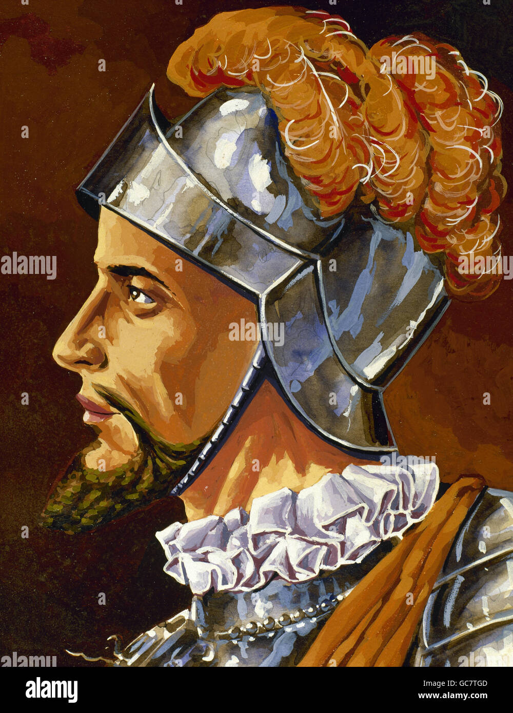 Vasco Nunez de Balboa (1475-1517). Spanische Entdecker. Entdecker des Pazifischen Ozeans, am 25 September 1513. Gouverneur von Panama und Coiba, 1514. Aquarell. Stockfoto