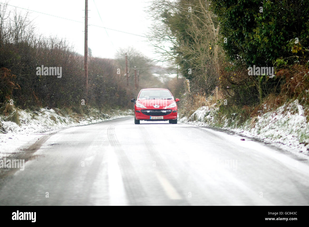 Heimtückische vereisten Straßen in der Nähe der Sally Gap in Co.Wicklow heute, da die Temperaturen prognostiziert wurden, um minus fünf Grad über das Wochenende Stockfoto