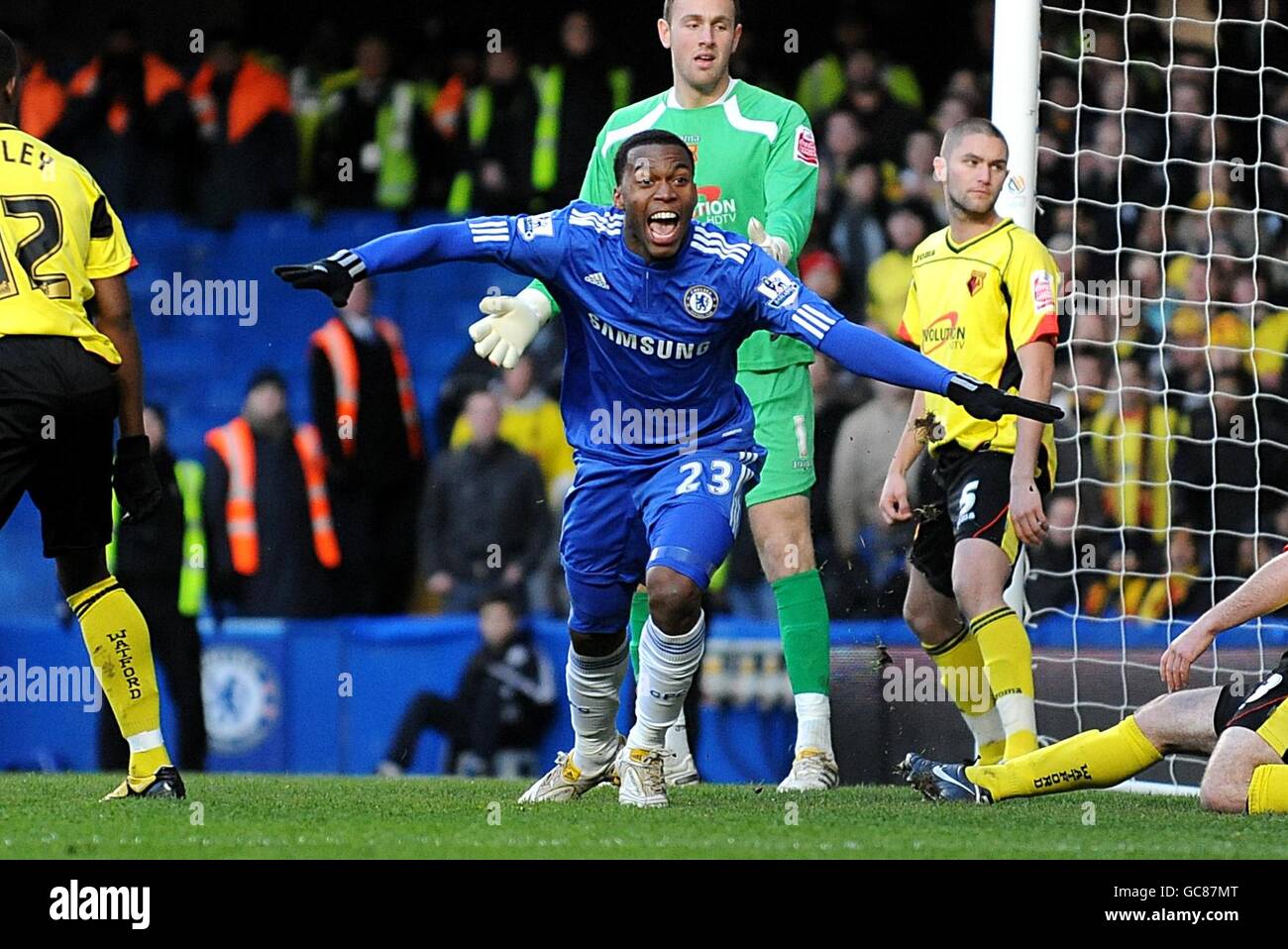 Chelseas Daniel Sturridge (Mitte) feiert das erste Tor seiner Seite Des Spiels Stockfoto