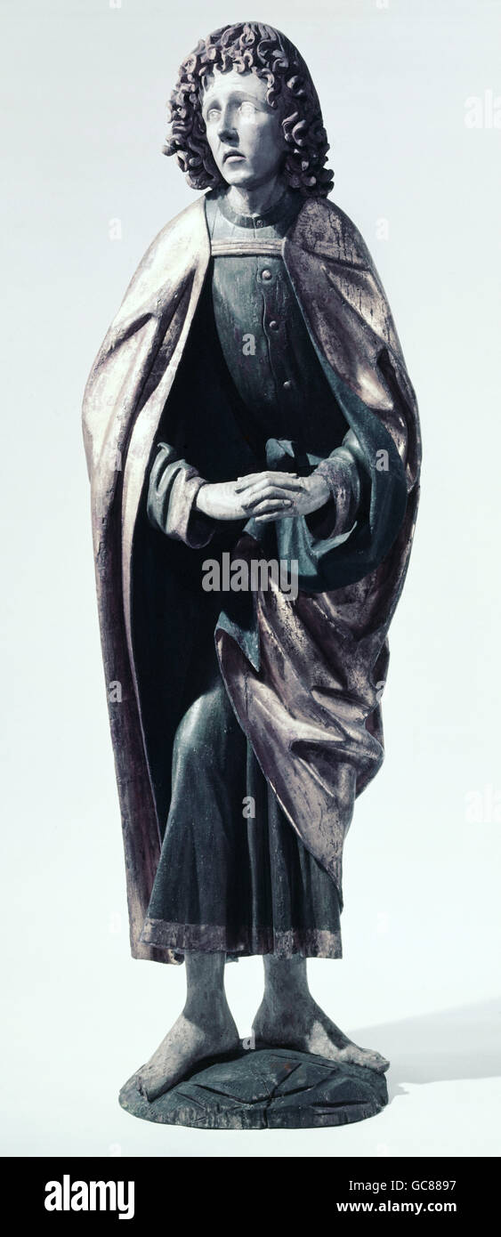 Bildende Kunst, Grasser, Erasmus, (ca. 1480-1518), Skulptur, 'Saint John aus einer Kreuzigungsgruppe aus Pipping', 1480, Holz, Bayerisches Nationalmuseum, München, Deutschland, Stockfoto