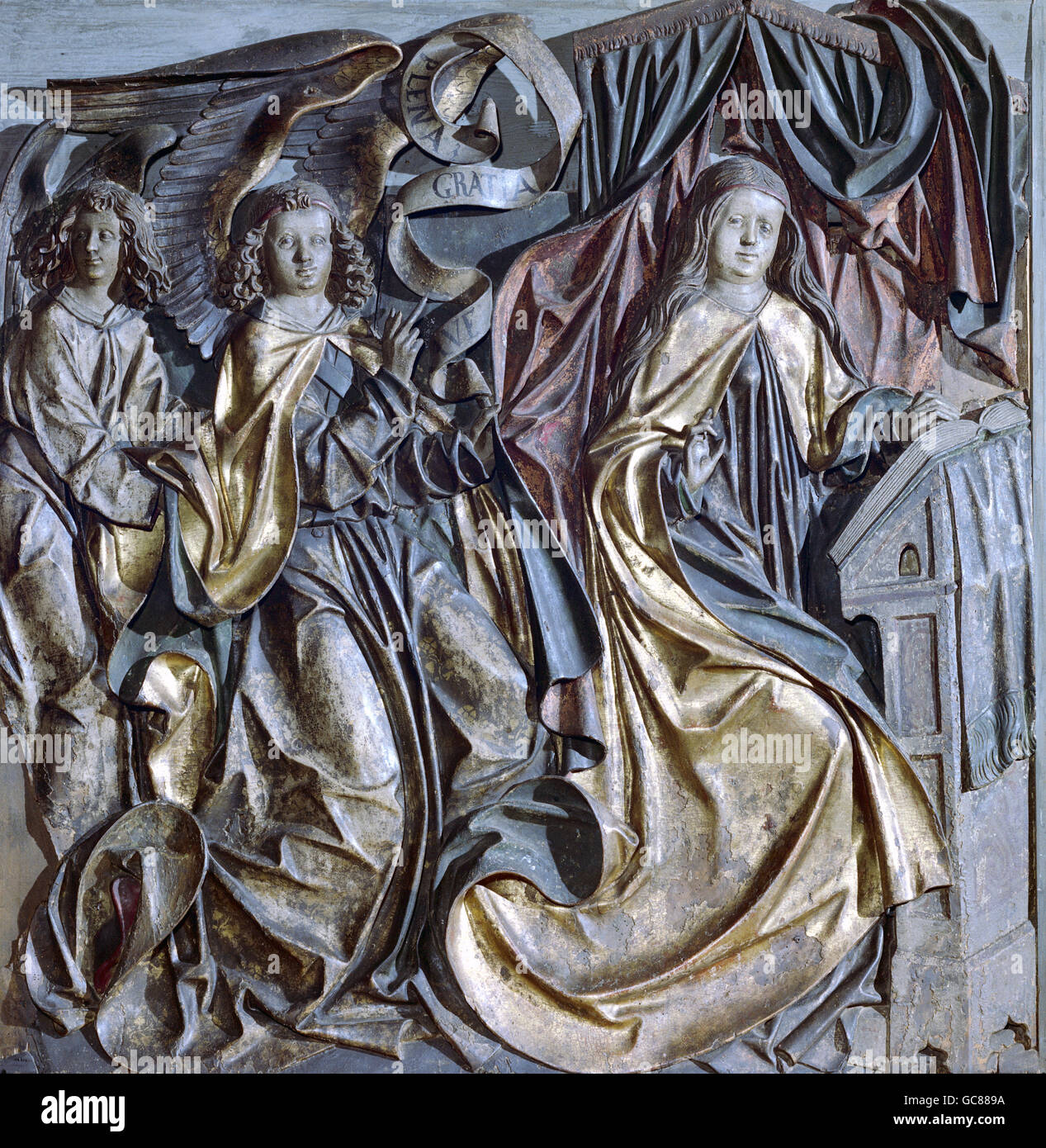 Bildende Kunst, Skulptur, Relief, Verkündigung, um 1490, Holz, Bayerisches Nationalmuseum, München, Deutschland, Stockfoto