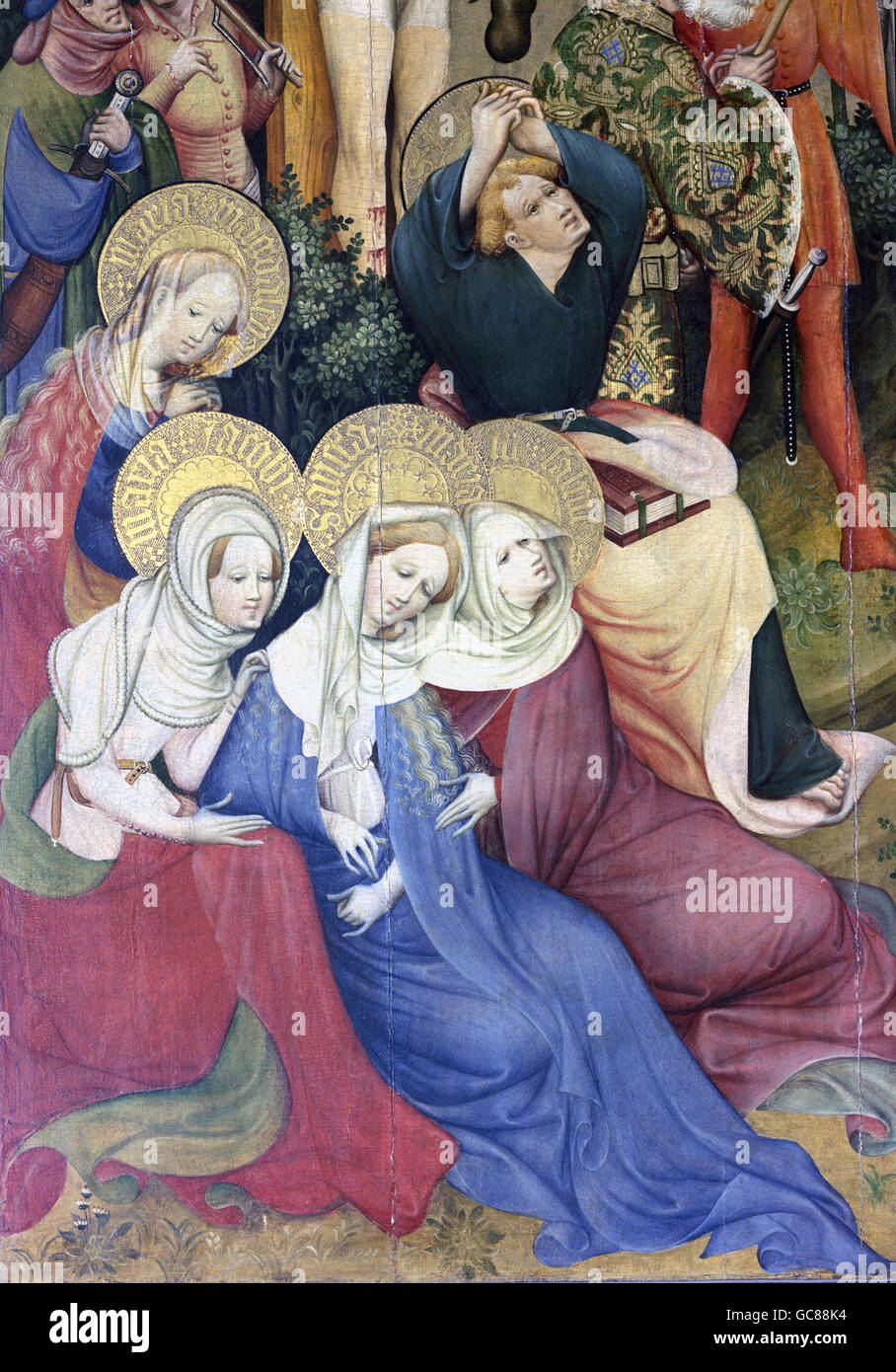 Bildende Kunst, Konrad von Soest (um 1370 - nach 1422), Malerei, Wildungen Altar, Mitteltafel, Kreuzigung Christi, Detail, ca. 1403, collegiate Church, Bad Wildungen, Deutschland, Stockfoto