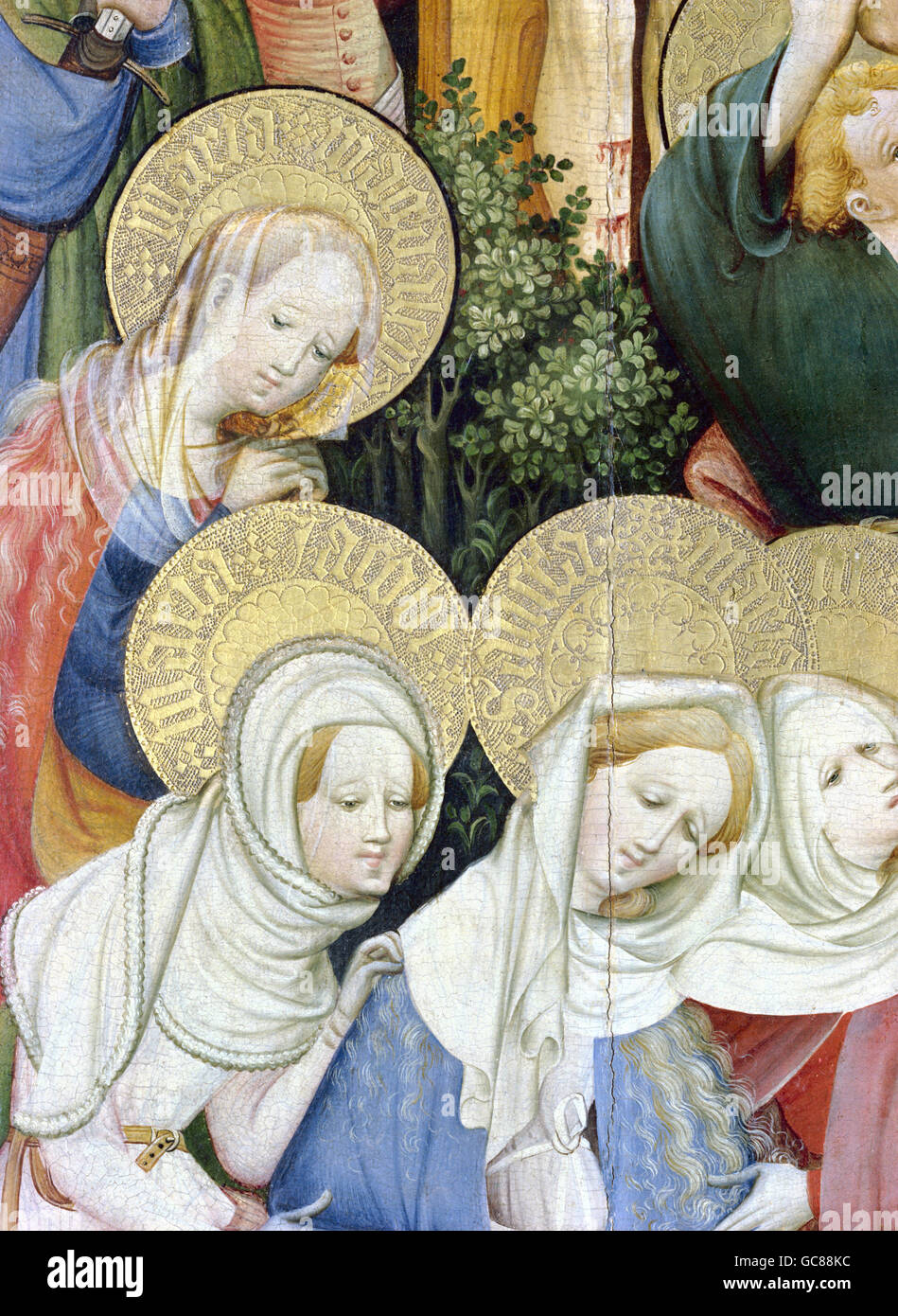 Bildende Kunst, Konrad von Soest (um 1370 - nach 1422), Malerei, Wildungen Altar, Mitteltafel, Kreuzigung Christi, Detail, ca. 1403, collegiate Church, Bad Wildungen, Deutschland, Stockfoto