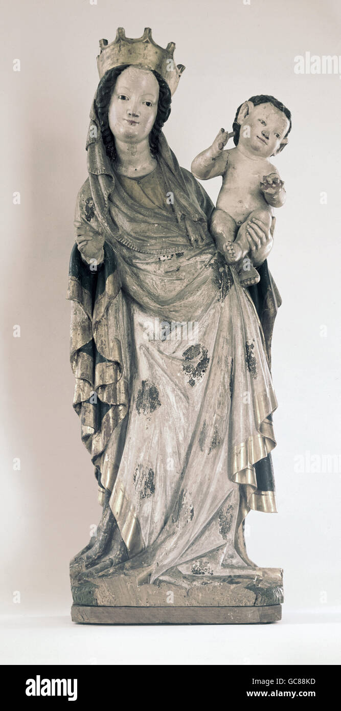 Bildende Kunst, Bildhauerei, Madonna mit Kind, Salzburg, 15. Jahrhundert, Holz, Tiroler Landesmuseum, Innsbruck, Österreich Stockfoto