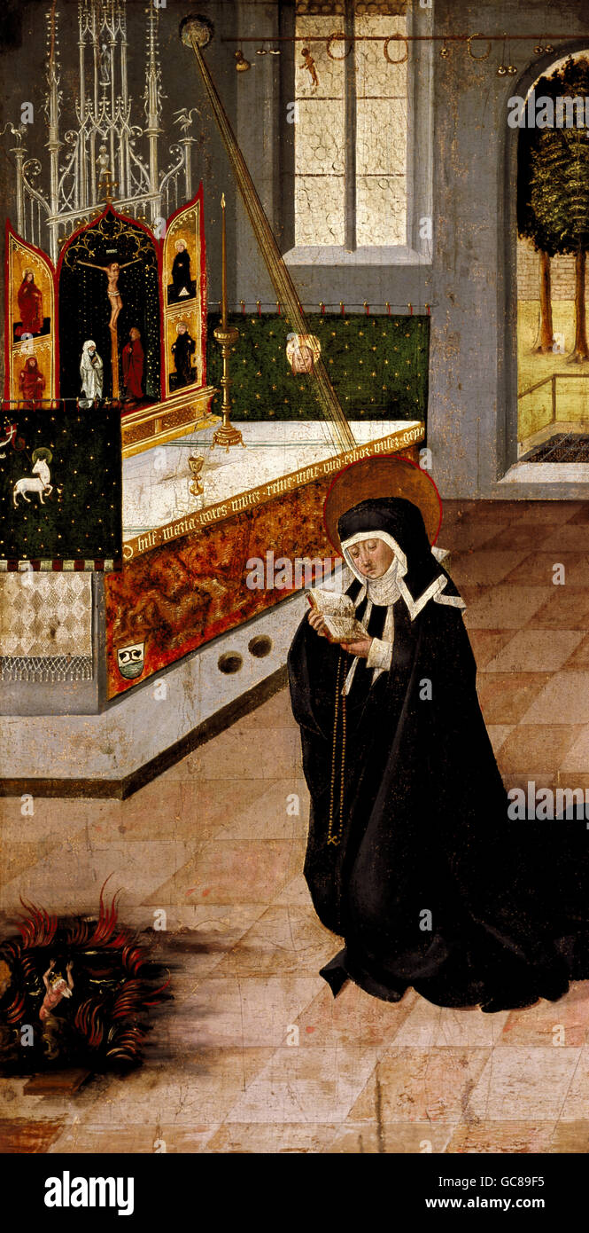 Bildende Kunst, Maelesskircher, Gabriel (ca. 1425-1495), Malerei, "Saint Odile beten für die Seele des Vaters", Öl auf Holz, 78 x 41 cm, München, Deutschland, 1475, Stockfoto