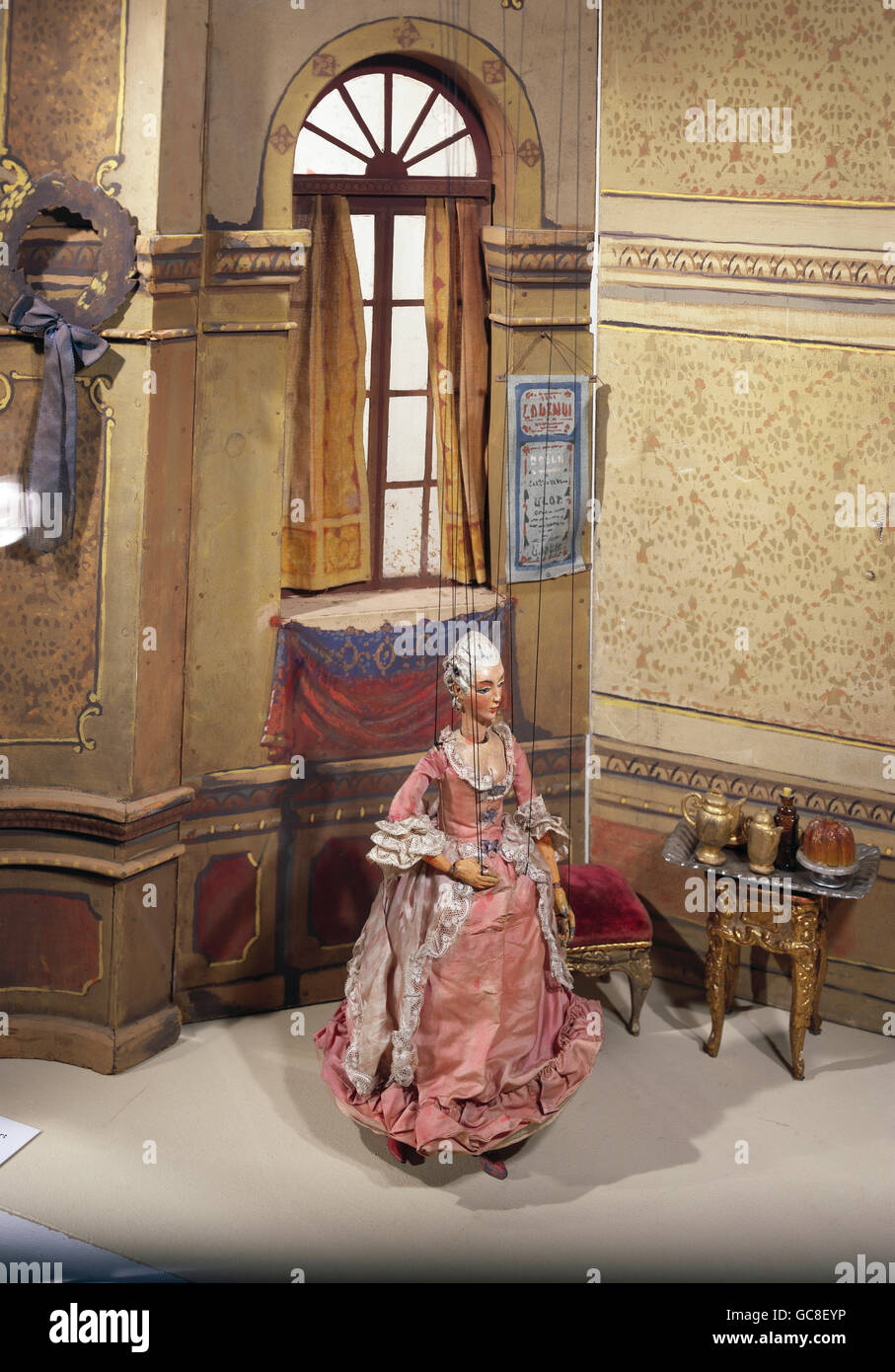 Theater / Theater, Marionettentheater, Marionetten, Figur auf der Bühne, 19. Jahrhundert, historisch, Frau, Dame, Kleid, Spielzeug, Menschen, Frauen, weiblich, Zusatzrechte-Clearences-nicht vorhanden Stockfoto