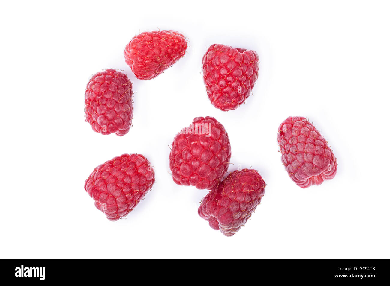 Ein paar Himbeeren isoliert Stockfoto