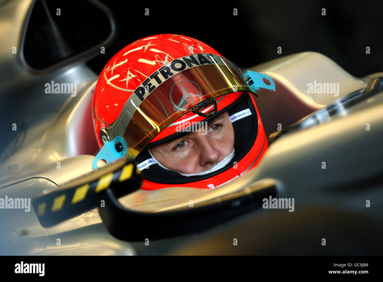 Michael Schumacher während der Formel-1-Testveranstaltung auf dem Circuit de la Comunitat Valenciana Ricardo Tormo, Valencia, Spanien. Stockfoto