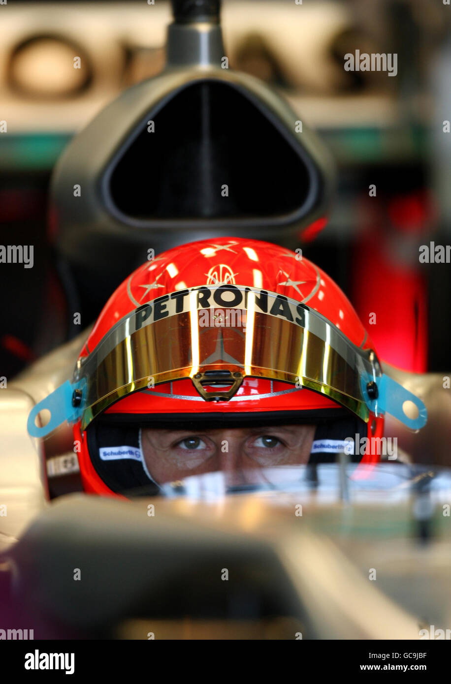 Michael Schumacher während der Formel-1-Testveranstaltung auf dem Circuit de la Comunitat Valenciana Ricardo Tormo, Valencia, Spanien. Stockfoto