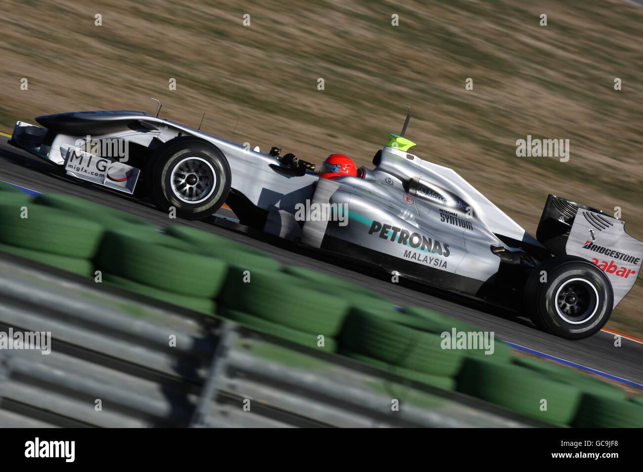 Mercedes' Michael Schumacher während der Formel-1-Testreihe auf dem Circuit de la Comunitat Valenciana Ricardo Tormo, Valencia, Spanien. Stockfoto