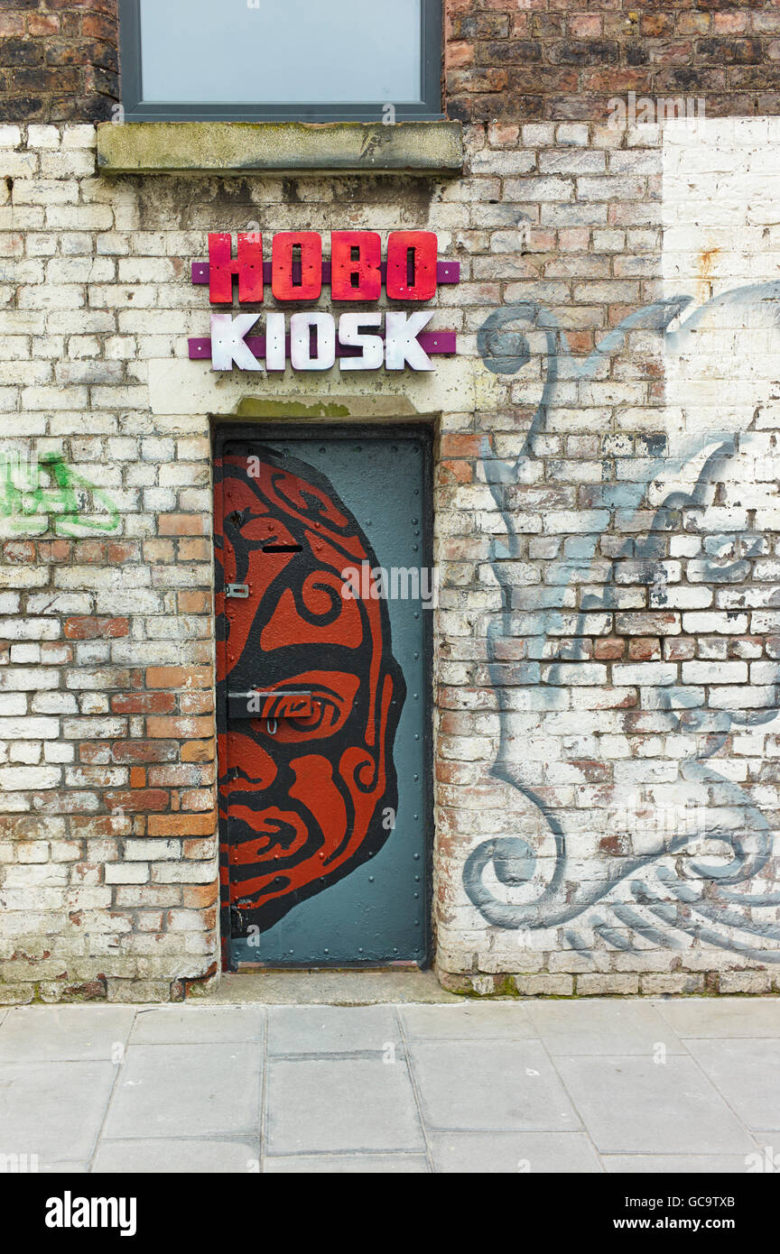 Hobo Kiosk Eingang im baltischen Dreiecksfläche von Liverpool Stockfoto