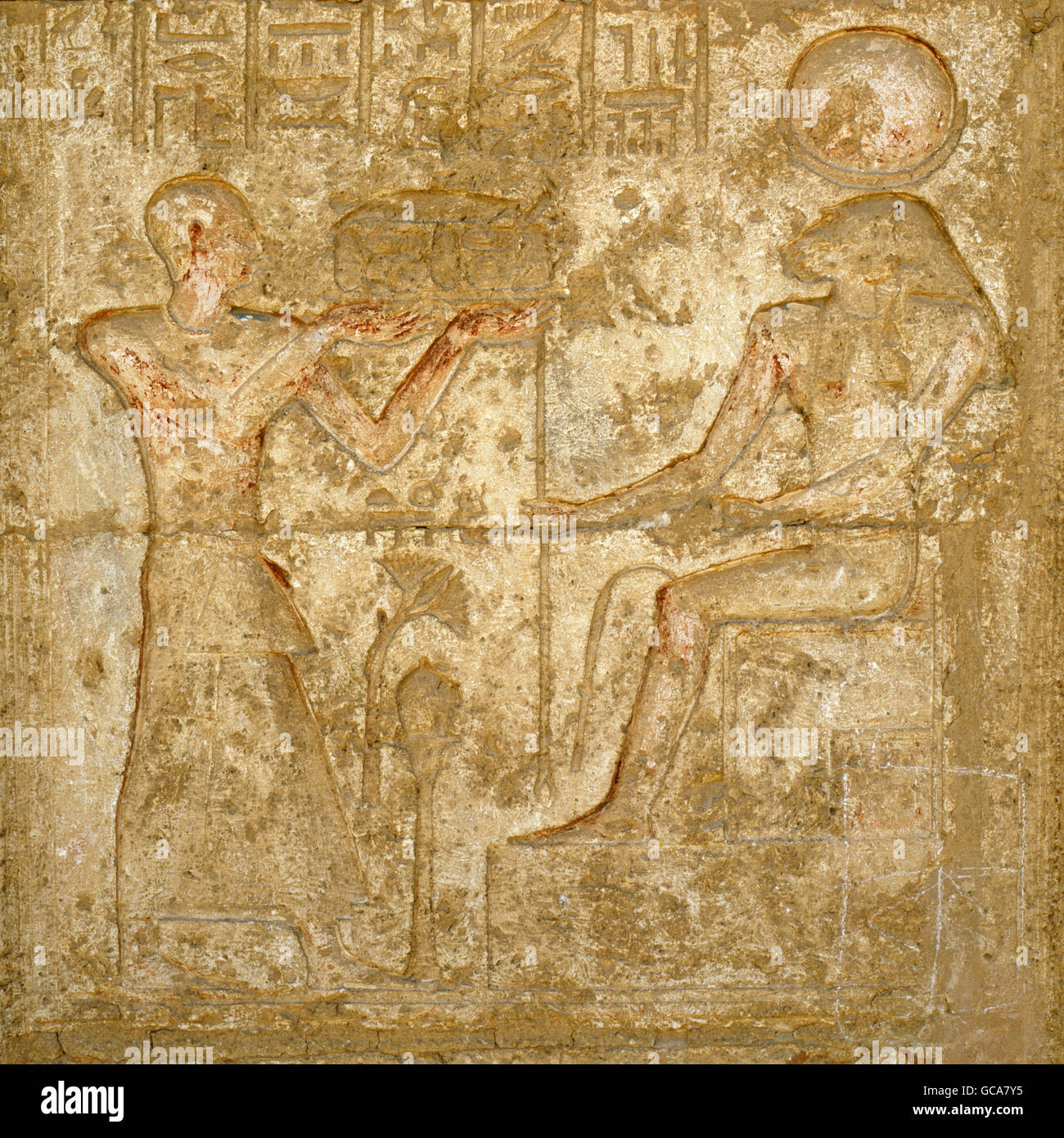 Bildende Kunst, antike, Ägypten, Tuna el-Gebel, Relief am Grab Tempel des Petosiris, Hohepriester des Thot, Stockfoto