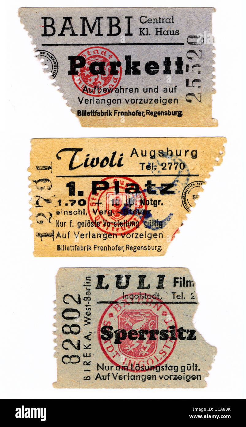 Kino, drei Kinokarten, Deutschland, um 1967, Zusatzrechte-Freiungen-nicht erhältlich Stockfoto