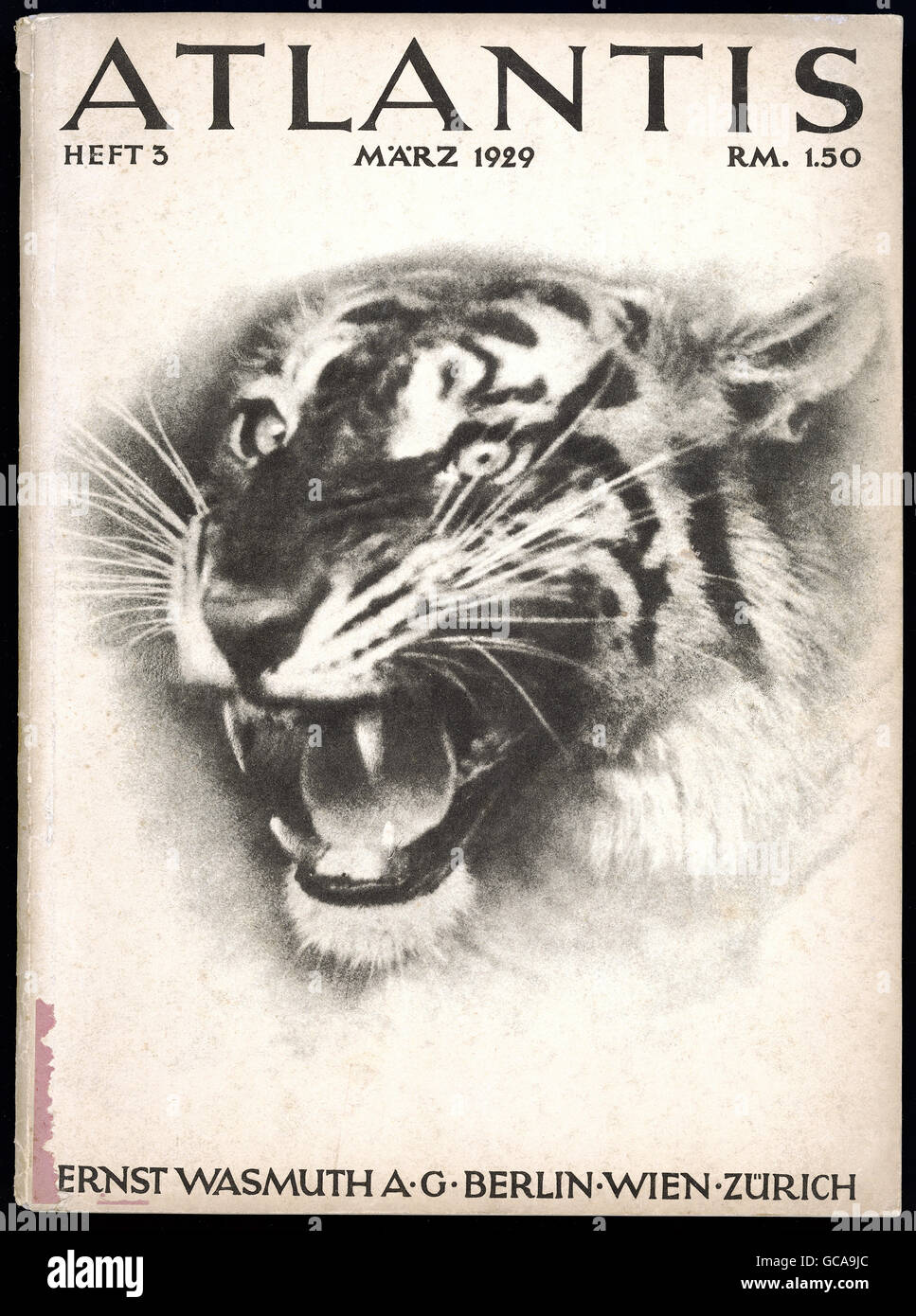 Presse / Medien, Zeitschriften / Zeitschriften, 'Atlantis', 1. Band, Nummer 3, Berlin, März 1929, Titel, Tiger, , Zusatzrechte-Clearences-nicht vorhanden Stockfoto