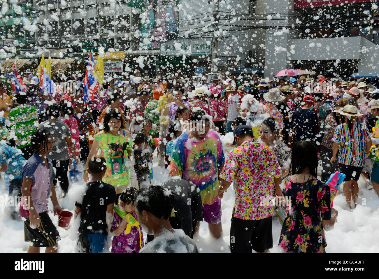 Das thailändische Neujahrsfest oder Songkran Festival oder Wasser-Festival in die Stadt Ayutthaya nördlich von Bangkok in Thailand in Südostasien. Stockfoto