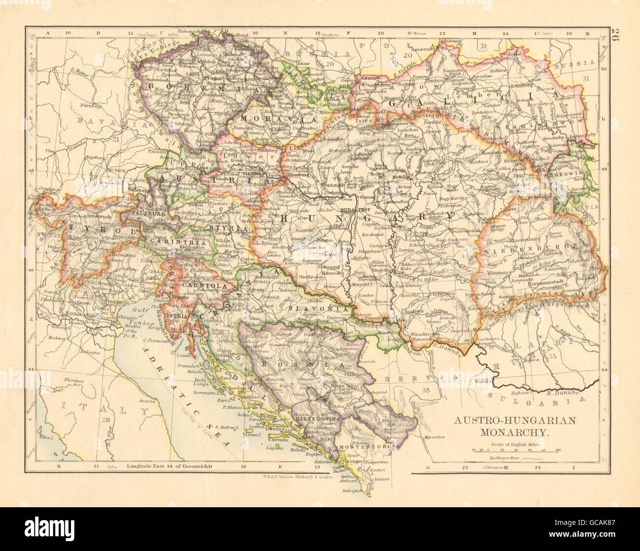 ÖSTERREICH-UNGARISCHEN MONARCHIE. Moravia Carniola Böhmen. JOHNSTON, 1897 alte Karte Stockfoto