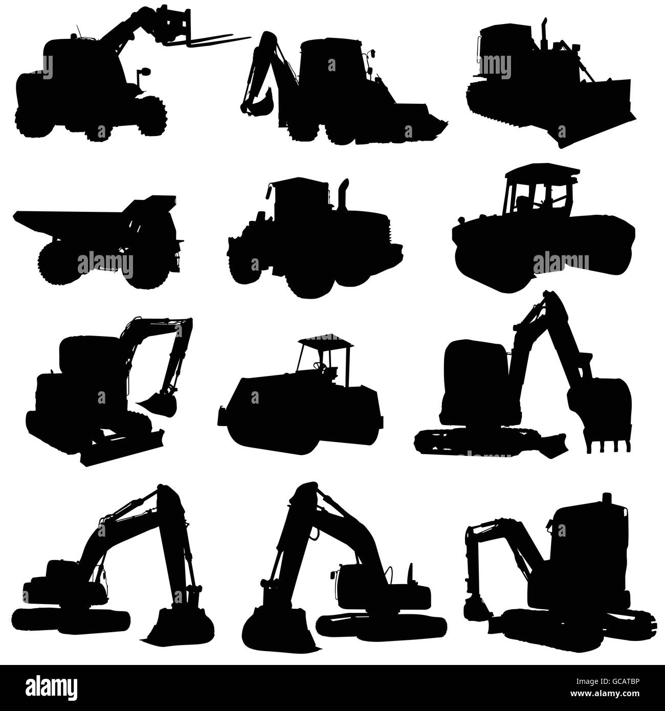 Bau Fahrzeug schwarze Silhouette auf weißem Hintergrund Stock Vektor