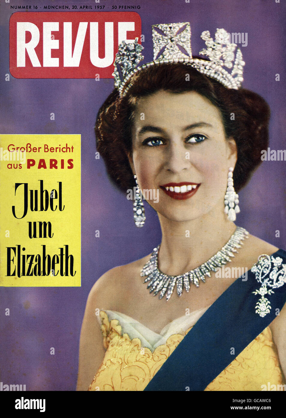 Zeitschrift, Revue, Nummer 16, Cover, 'Jubel um Elizabeth', München, Deutschland, 20.4.1957, zusätzliche-Rights-Clearences-not available Stockfoto