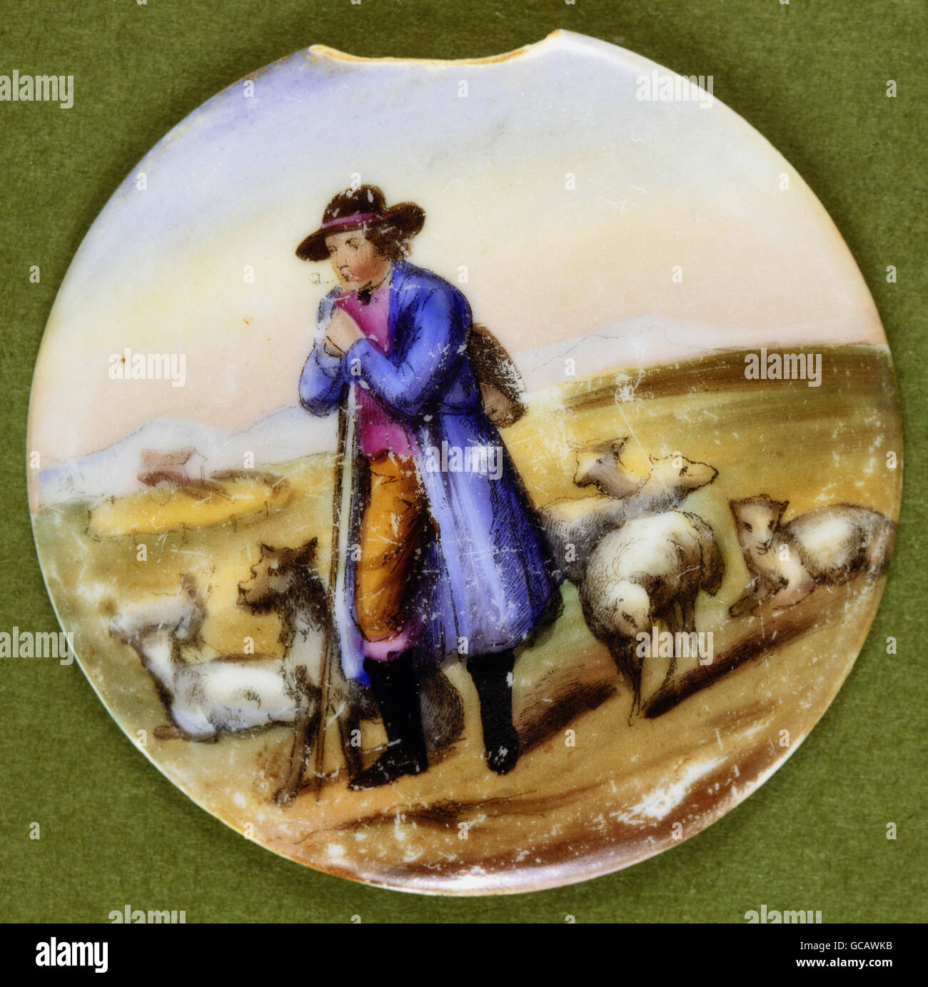 Bildende Kunst, Malerei, malte Krug Bierdeckel, Transfer Lithographie, Schäfer, Deutschland, 2. Hälfte 19. Jahrhundert Stockfoto