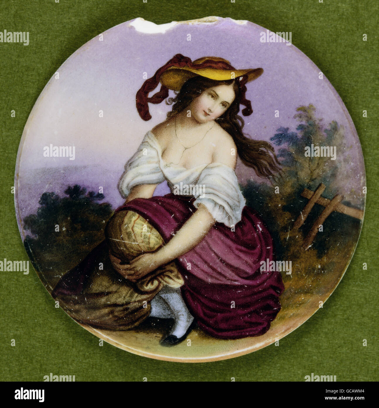 Bildende Kunst, Malerei, bemalte Bierdeckel Krug, Porzellanmalerei, ländliche Schönheit, Deutschland, 2. Hälfte 19. Jahrhundert Stockfoto
