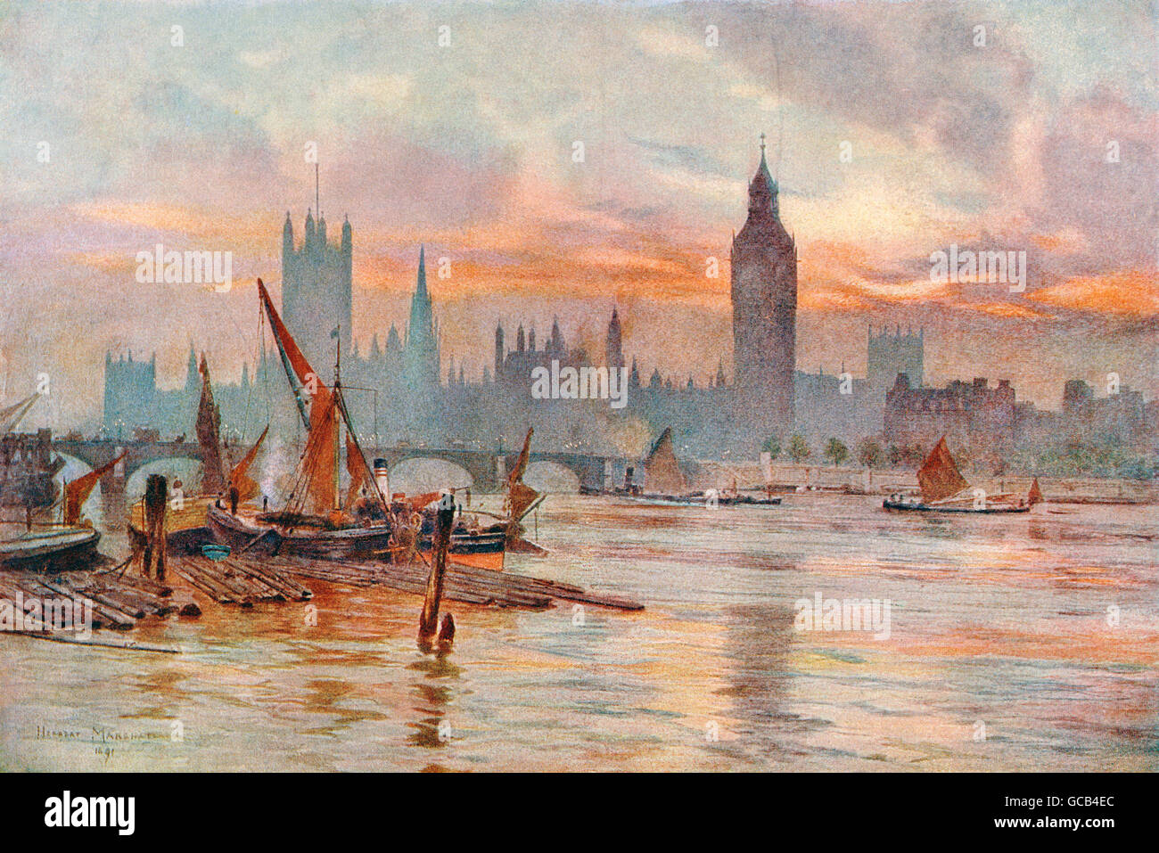 Die Houses of Parliament, Westminster-Palast, Westminster, London, England im 19. Jahrhundert. Stockfoto